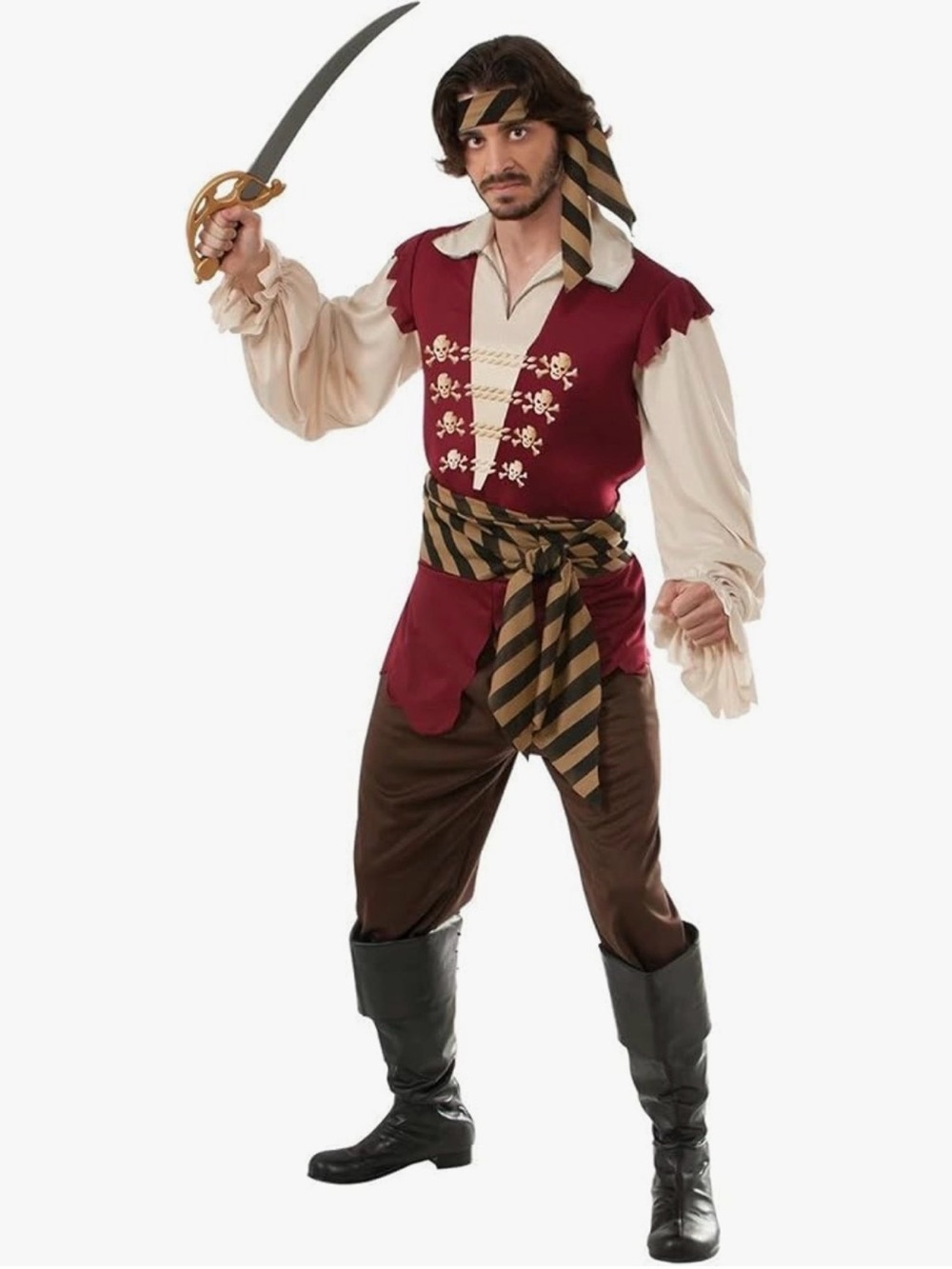 Pirate Raider Adult Costume #2, Men Size 2XL 44-46, Shirt with attached Vest